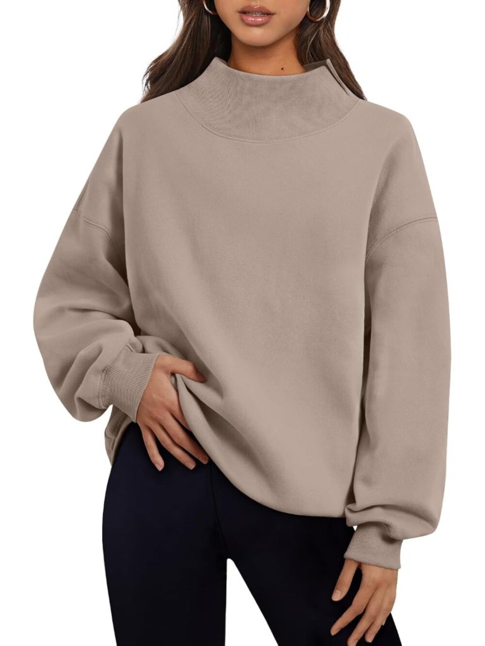Chic Women's Oversized Mock Neck Sweatshirt for Fall & Winter